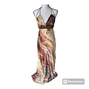 vintage y2k Taboo beaded animal print floor length halter formal dress